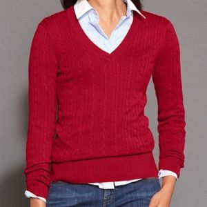 Tommy Hilfiger | Sweaters | Tommy Hilfiger Red Vneck Cable Knit Sweater |  Poshmark